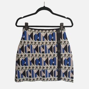 RACHEL RACHEL ROY Blue Tan Black Geometric Print Knit Mini Bodycon Skirt S